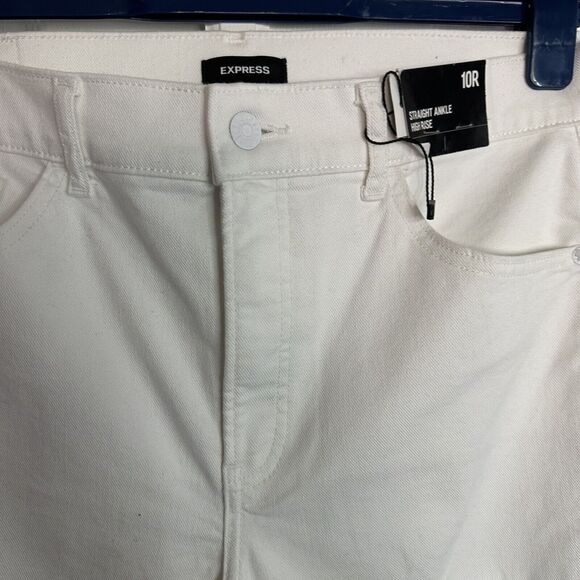 New EXPRESS Straight Ankle White Mid Rise White Jeans Size 10 R - Picture 4 of 13